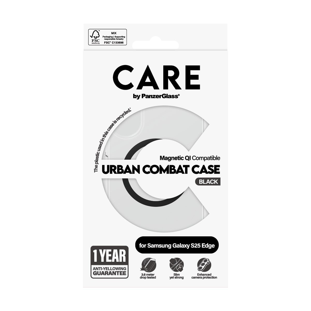 CARE by PanzerGlass® Flagship Case Transparent Urban Combat m. Schwarz Qi Compatible Samsung S25 Edge